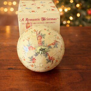 Russ “A Romantic Christmas” Victorian Decoupage Rose Ornament NIB